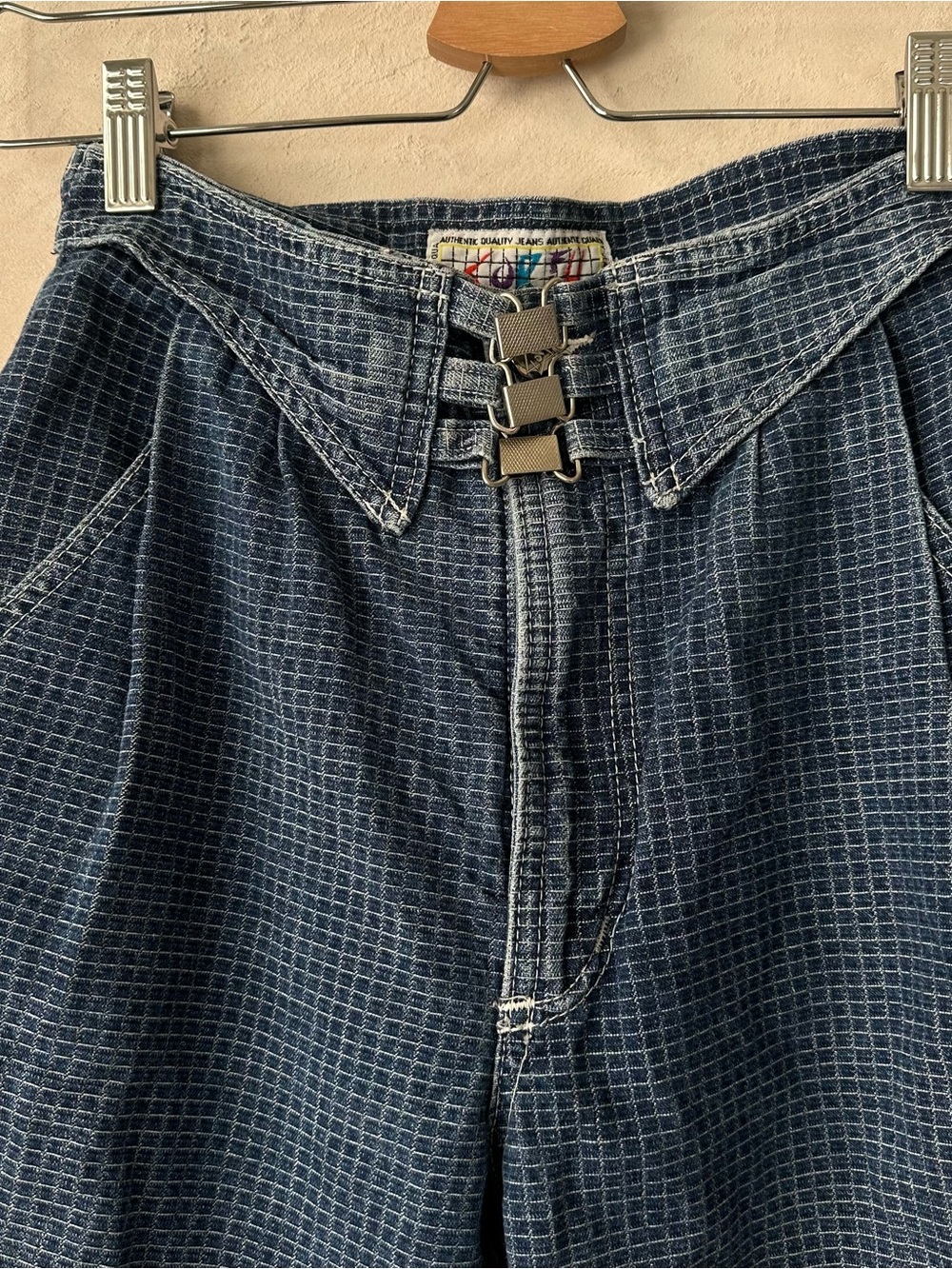 Vintage Corfu Australian Made Textured Check Denim High Rise Jeans 100% cotton